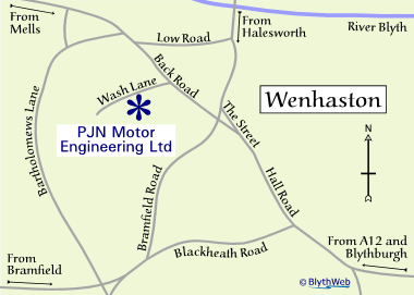 Location map showing PJN Motor Engineering in Wenhaston
